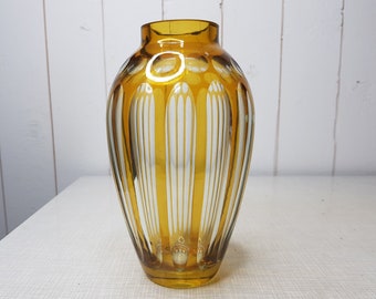 Vase flower vase yellow vintage 70s glass / bk01