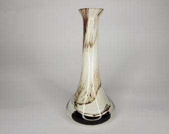 Glass Vase Flower Vase White Brown Vintage 60s 70s / bk77