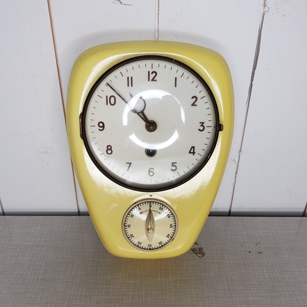 Horloge de cuisine horloge murale en céramique jaune blanc remontage manuel minuterie fonctionnelle / bk9