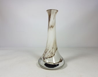 Vase Flower Vase White Brown Glass 70s / BK4