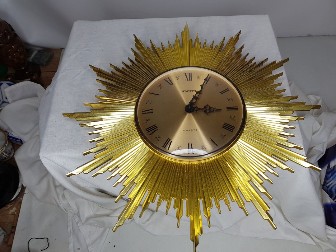 Staiger Clock Wall Clock Quartz Battery Operated Gold Etsy