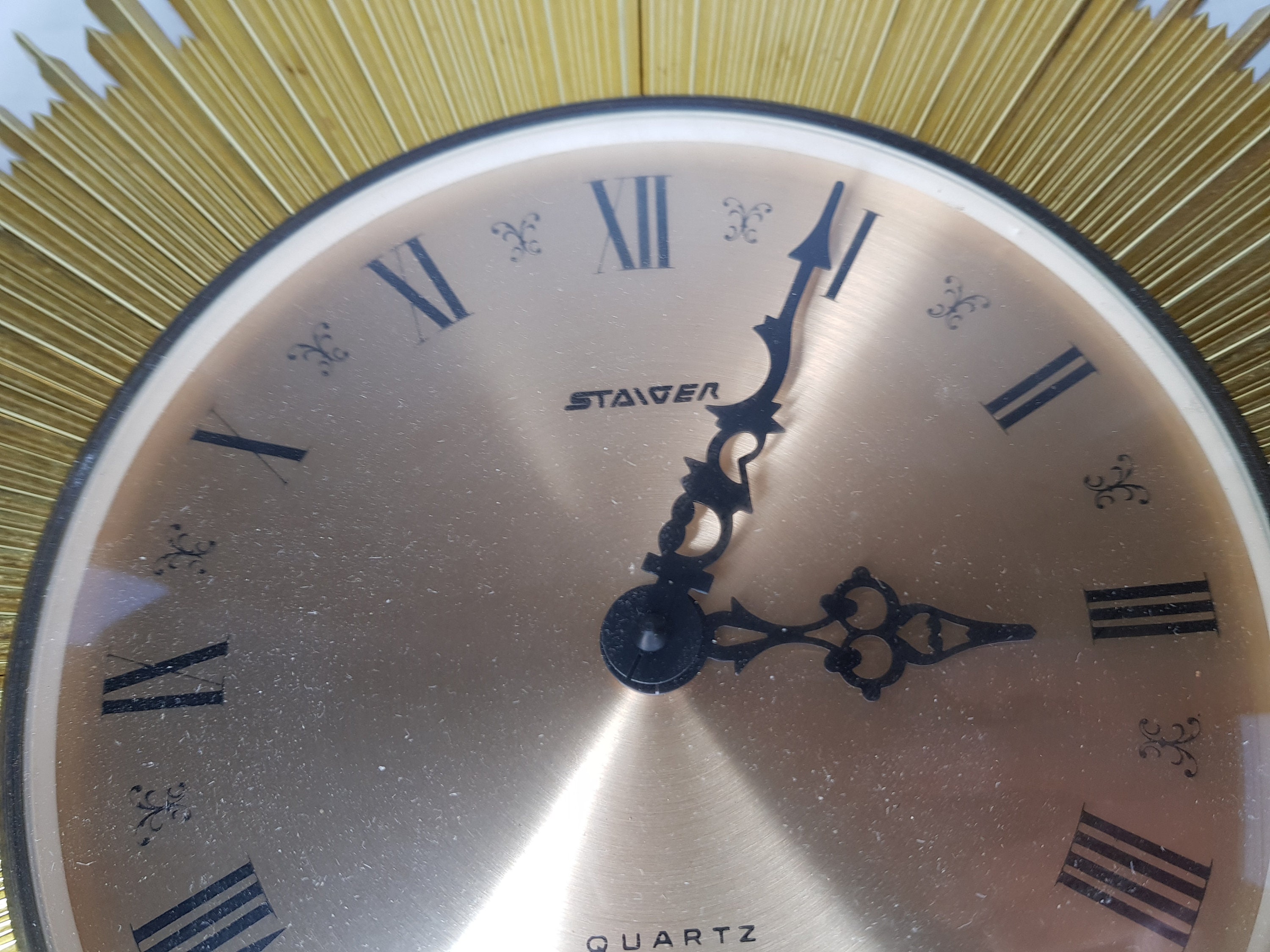 Staiger Clock Wall Clock Quartz Battery Operated Gold Etsy