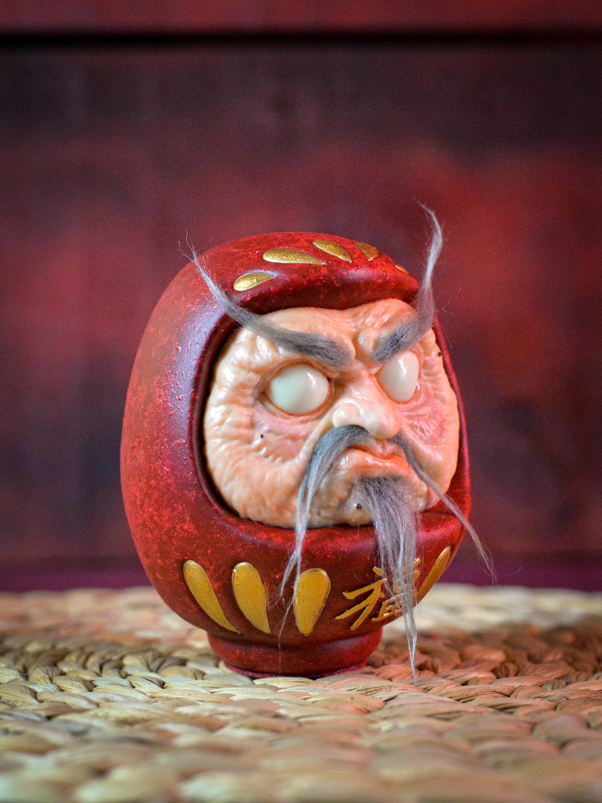 Red Daruma Lucky Charm Japanese Doll Head With Helmet for