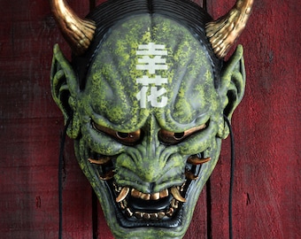 Japanese Traditional Mask Hannya Oni Demon Japanese Traditional Mask Devil Green Green