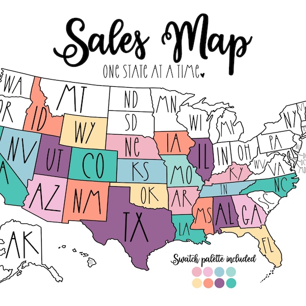 Sales Map Tracker | Procreate or Printable United States | Etsy Sales Map | Goal Map | Coloring Map | USA | US Sales Tracker | Procreate