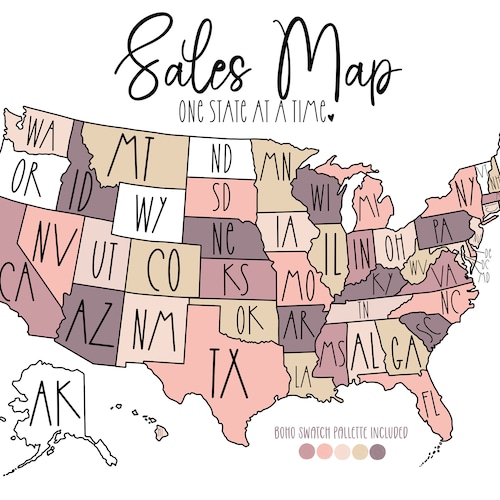 Sales Map Tracker Procreate or Printable United States Etsy Etsy