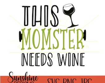 Halloween Mom Shirt | Monster Needs Wine SVG | Monster Halloween SVG | Halloween T-shirt Design