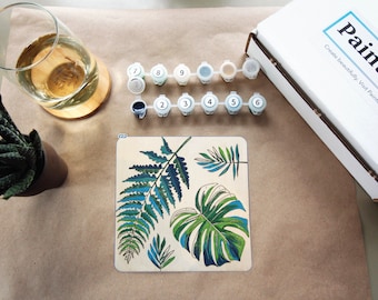 Plant PAINT BY NUMBER! Paint Kit on Wood with Glitter! Monstera, Fern, Shimmer, Diy