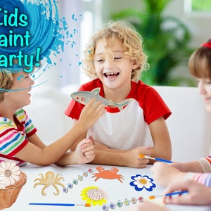 Kids Paint Party Kit! INCLUDES EVERYTHING: Wood Shapes, Paint, Brushes | Birthday | Party Favor | Baby Shower | Sharks | Flowers | DIY Craft