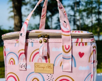 Pink RainBow Cute Cloud borsa termica per il pranzo da donna, borsa termica riutilizzabile per scuola, ufficio, attività all'aperto, tessuto impermeabile, regalo ideale per lei