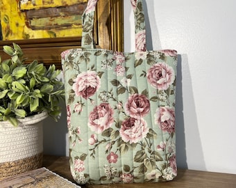 Cute Green Peonies HandBag,Patch Quilted Fabric with Top Handles Tote Bag,Durable,Light,Fitted Laptop Bag for Commute,Cute Floral Peony Gift