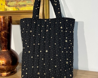 Classic Golden Star HandBag, Patch Quilted Fabric w/Top Handles Tote Bag, Durable,Light, for Laptop Commute,Class Unique Cute Gift for Her