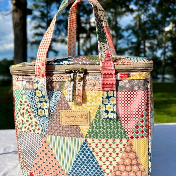 Borsa termica per il pranzo da donna con patchwork Old School, borsa termica per il pranzo riutilizzabile per esterni, sport, ufficio, impermeabile, regalo ideale per il ritorno in ufficio