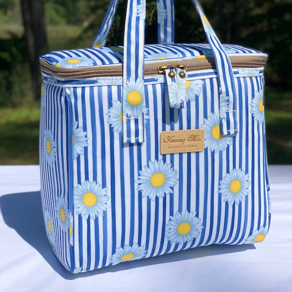 Blaue Daisy isolierte Lunch Bag für Frauen, wiederverwendbare Lunch Cooler für Schule, Büro, Picknick, im Freien, Premium wasserdichtes Gewebe, ideales Blumengeschenk