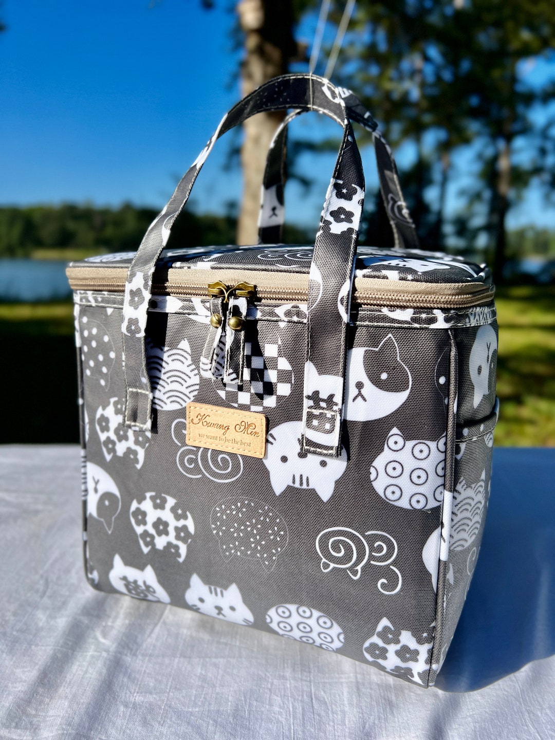 Patchwork Cat Faces Insulated Lunch Bag for Women,reusable Lunch Cooler