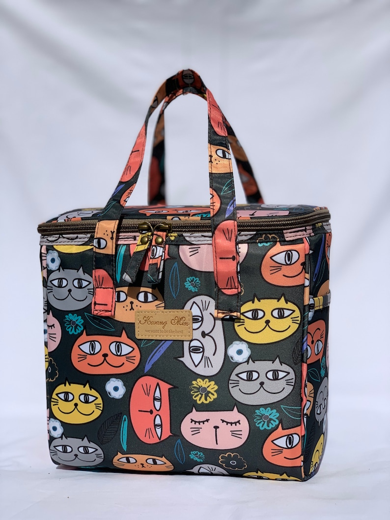 Cat Faces Insulated Lunch Bag for Women/Kids,Reusable Lunch Box Cooler for School,Office,Picnic Outdoors,Premium Fabric,Ideal Gift for BTS image 2