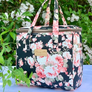 Black Peony Insulated Lunch Bag for Women,Reusable Lunch Cooler for School,Office,Outdoors,Beach,Premium Fabric,Ideal Floral Gift for BTS image 1