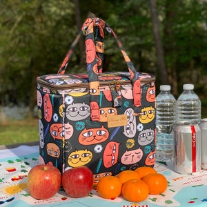 Cat Faces Insulated Lunch Bag for Women/Kids,Reusable Lunch Box Cooler for School,Office,Picnic Outdoors,Premium Fabric,Ideal Gift for BTS image 8
