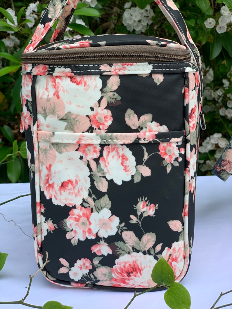 Black Peony Insulated Lunch Bag for Women,Reusable Lunch Cooler for School,Office,Outdoors,Beach,Premium Fabric,Ideal Floral Gift for BTS image 4