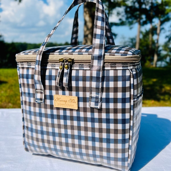 Classic Gingham Insulated Lunch Bag for Women/Men,Reusable Lunch Cooler for Outdoors,School,Office.Waterproof,Gift For Office Guy/Father