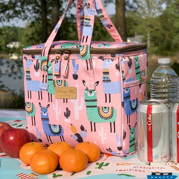 Cute Pink Llama/Alpacas Insulated Lunch Bag for Women/Kids,Large Reusable Lunch Cooler for School,Office,Picnic,Waterproof,Cute Gift for BTS