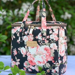 Black Peony Insulated Lunch Bag for Women,Reusable Lunch Cooler for School,Office,Outdoors,Beach,Premium Fabric,Ideal Floral Gift for BTS image 3