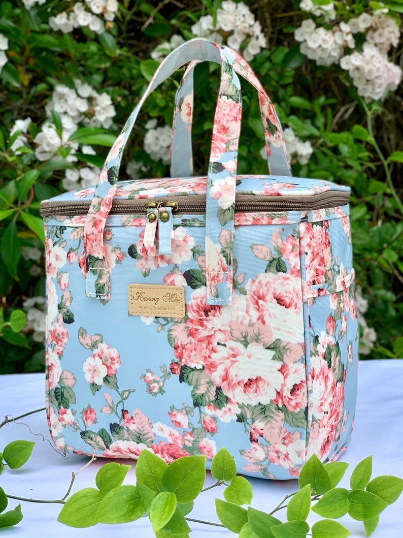 Blue Peony Insulated Lunch クリスマス特集2022 Bag Women Reusable 人気定番 for Cooler f