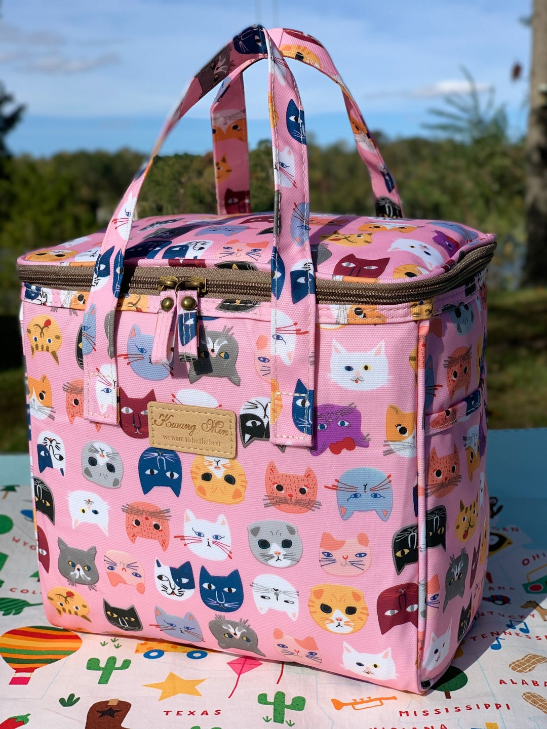 Pink Cat Faces Insulated Lunch Bag for Women/kids,reusable Lunch Cooler for  School,office,picnic Outdoors,premium Fabric,ideal Gift for BTS -  UK