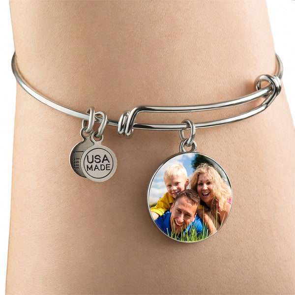 Personalized Bracelet with Picture, Photo Charm Bracelet, Photograph Memory Bracelet, Personalized Photo Bracelet, Adjustable Bangle Gifts