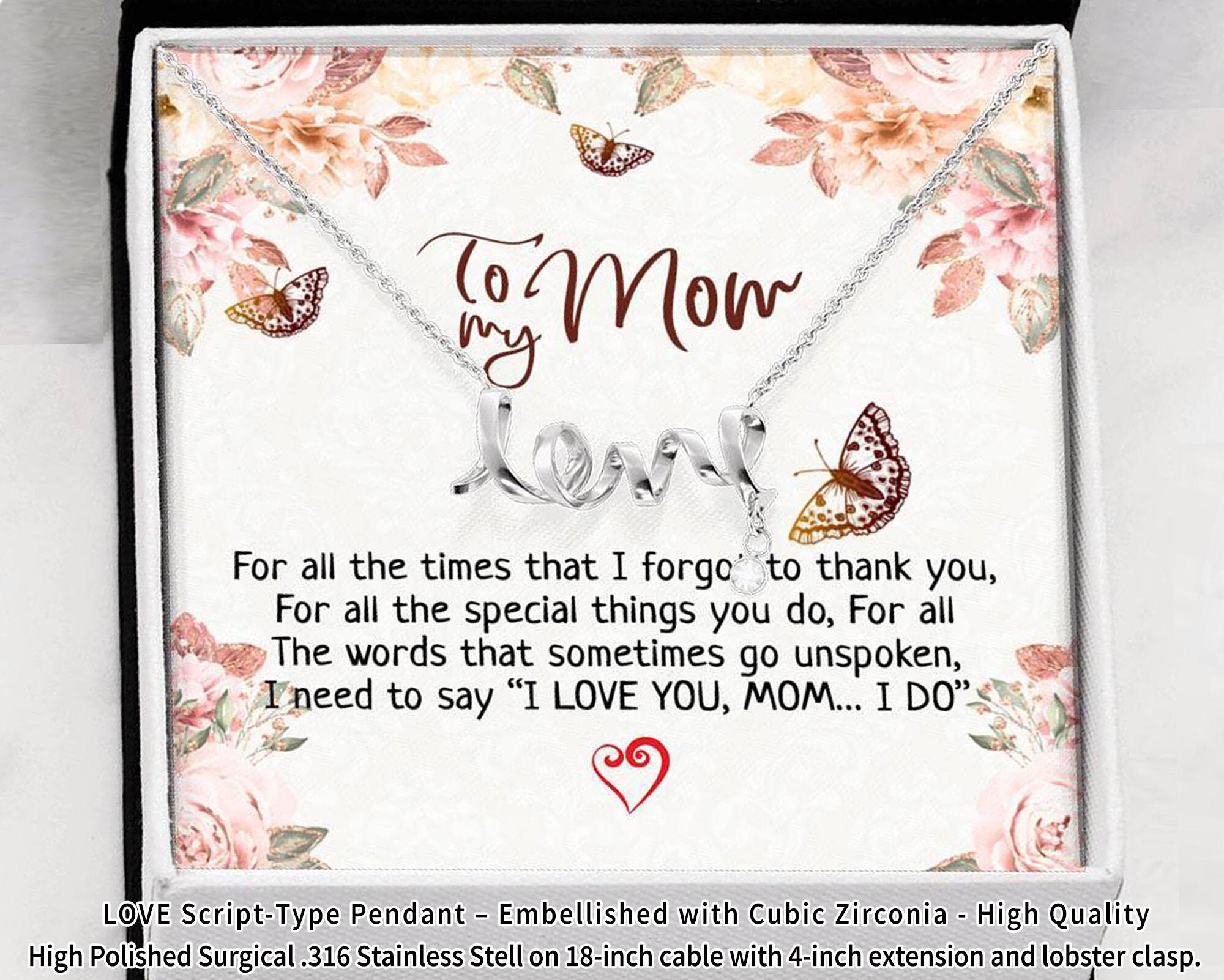 Gift for Mom Thank You Mom Necklace Message Card Gift for - Etsy