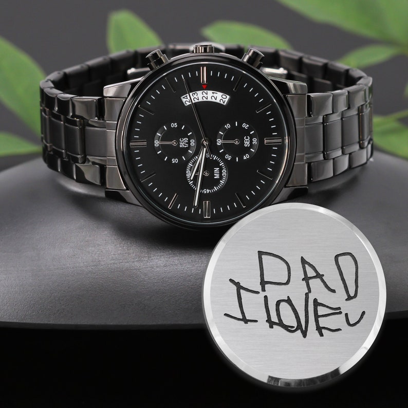 Personalized Handwriting Engraved Watch Unique Gift Idea for Father, Customized with Cherished Notes and Hand-drawn Images Gift for Dads image 6