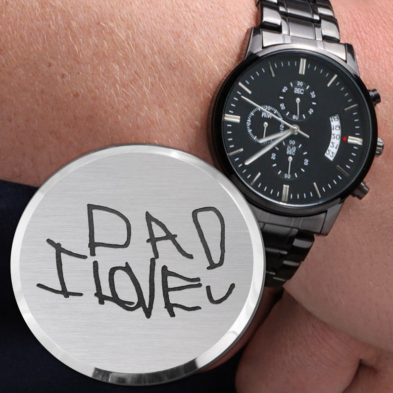 Personalized Handwriting Engraved Watch Unique Gift Idea for Father, Customized with Cherished Notes and Hand-drawn Images Gift for Dads image 3