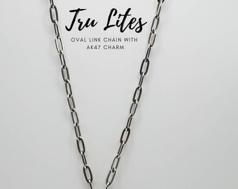 Men's Sterling Silver Oval Link Chain with Charm