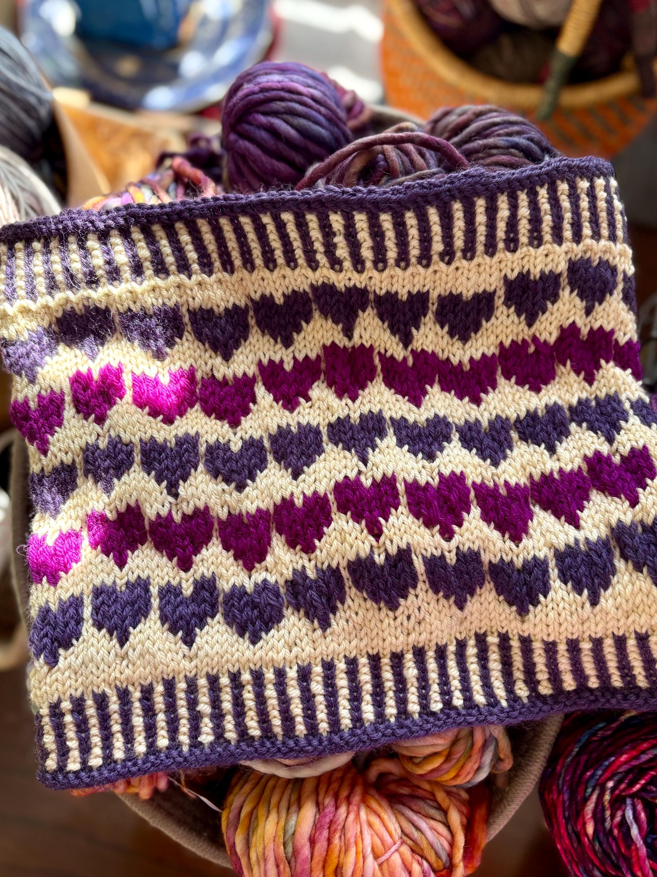 Handmade Knit Merino Wool Cowl Neck Warmer, Fair Isle Style, Purple and ...