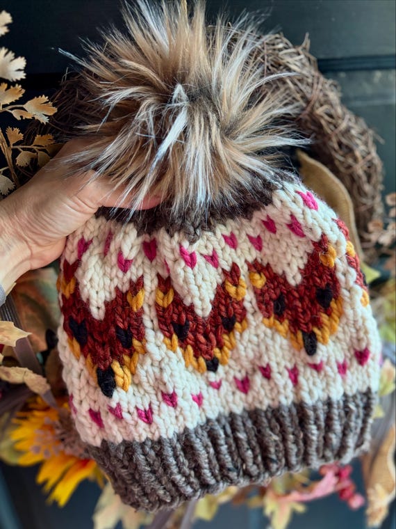 Hand Knit Wool-blend Fox Beanie: Detachable Faux Fur Pom - Etsy display picture 1