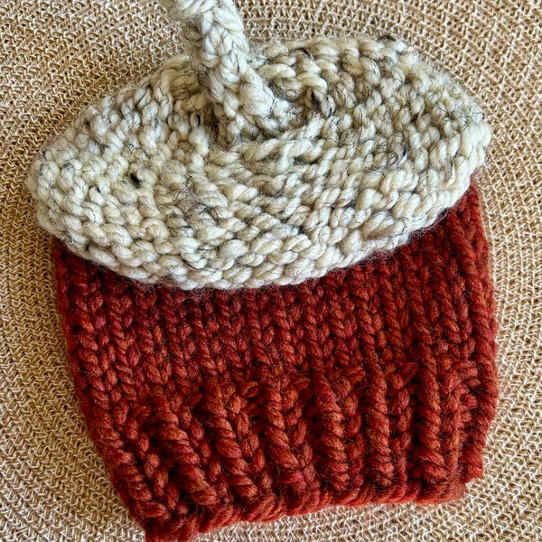 READY TO SHIP Luxury Handmade Knit Wool Blend Baby Acorn Beanie