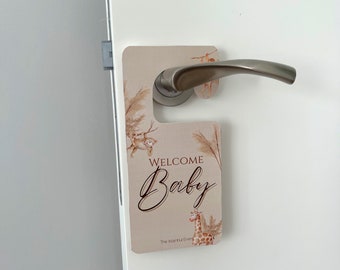 Beige Safari Door Hanger For Babies - Welcome Baby