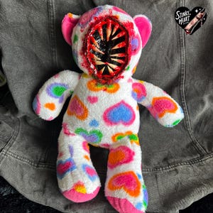 Creepy horror colorful heart bear stuffed toy 16&quot;, Horror plush