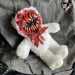 Custom Creepy horror white bear with ribbon