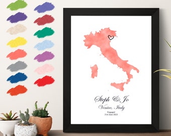 Personalised engagement map of Italy | Engagement print of any Italian city or town | Customised engagement gift | Gift for couple