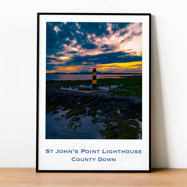 Customisable St John's Point Lighthouse print | County Down wall art | Northern Ireland seaside poster | Gift for family | Mourne mountains