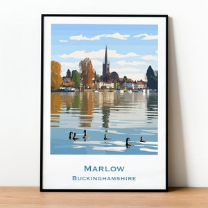 Customisable Marlow print | Buckinghamshire wall art | English town poster | Home decor gift | Marlow poster | UK travel print