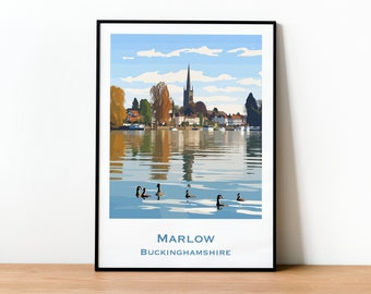 Customisable Marlow print | Buckinghamshire wall art | English town poster | Home decor gift | Marlow poster | UK travel print