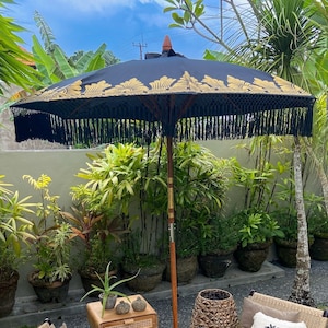 Nouveau style de parasol indonésien | Noir avec un motif doré | | de style boho | de style Bali | de style Ibiza | de décoration de jardin 2 mètres | Octogone