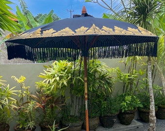 Nouveau style de parasol indonésien | Noir avec un motif doré | | de style boho | de style Bali | de style Ibiza | de décoration de jardin 2 mètres | Octogone