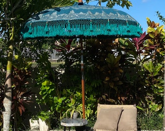 Dark Green Traditional Indonesian parasol | Boho Style | Bali style | Ibiza style | garden decoration | Made from bamboo and cotton