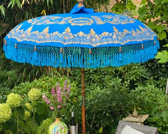 Turquoise Traditional Indonesian parasol | Boho Style | Bali style | Ibiza style | garden decoration | Made from bamboo and cotton