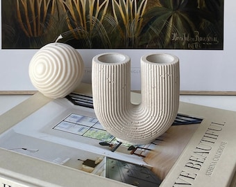 U-Form Vase Naturstein Kerzenhalter | Nordische Design Vase | Jesmonit Vase | U-Form | Vase in U-Form | Vase für Trockenblumen