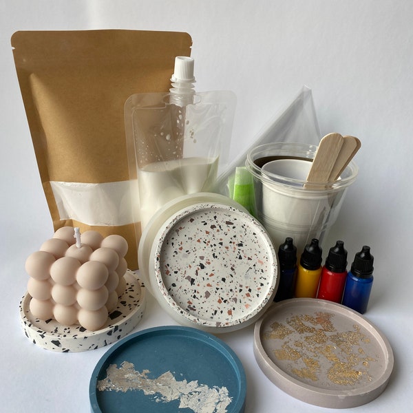 Kit Terrazzo Dessous de verre en jesmonite Kit de bricolage pour enfant | Kit de démarrage | Atelier à domicile | Outils créatifs | Pack de démarrage pour débutants | Boîte artisanale | AC100