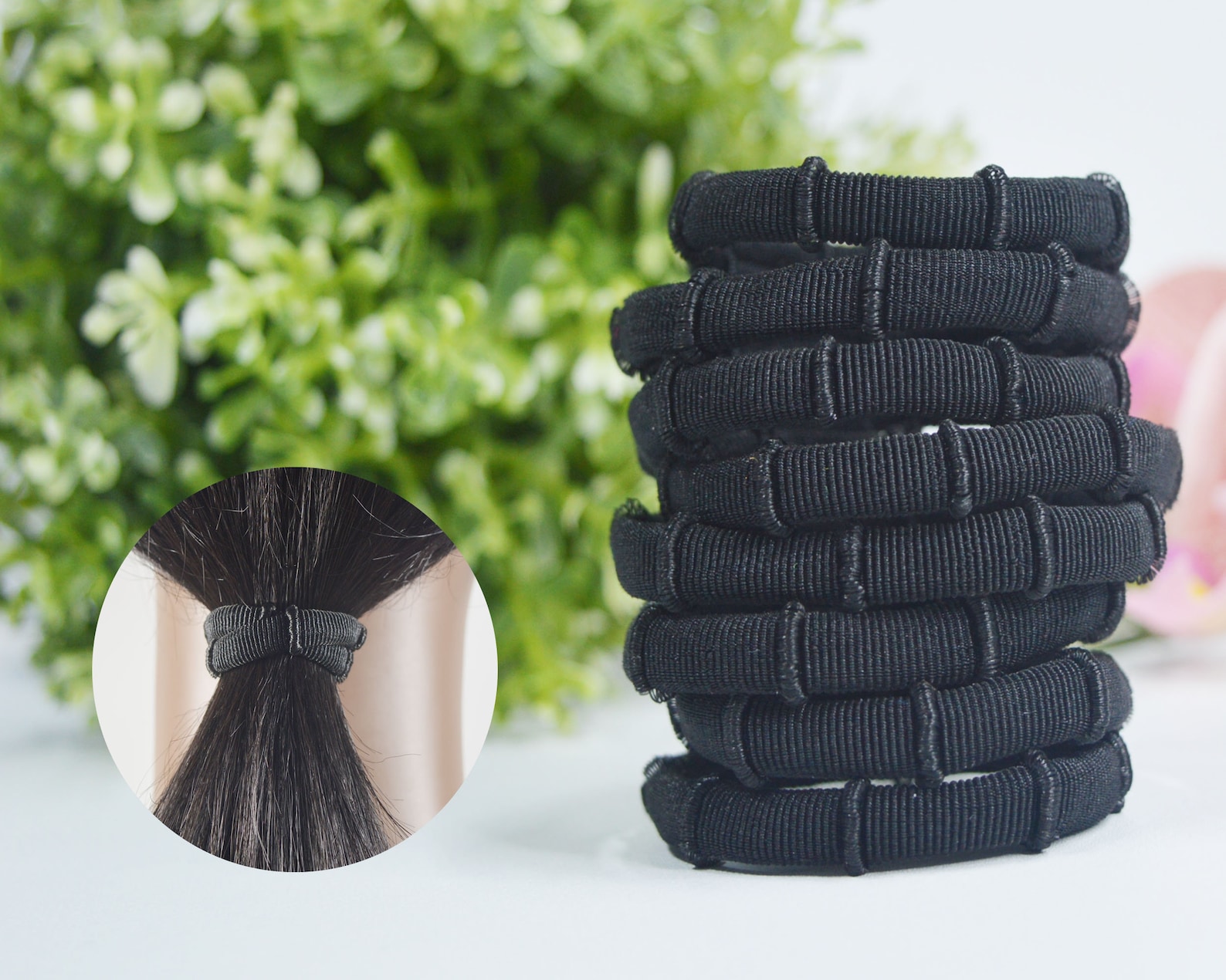 8PCS Medium Black Hair Ties Band/ Elastic and Seamless Cotton Etsy